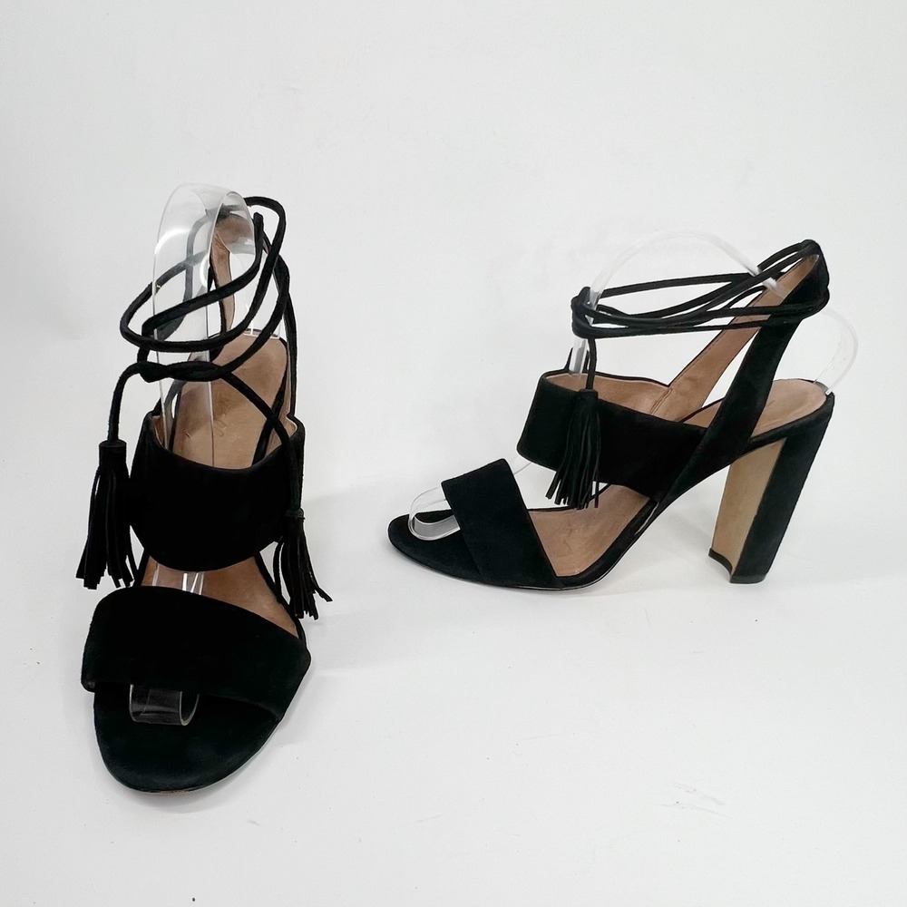 MADEWELL Octavia Tassel Black Suede High Heel Sandals 10